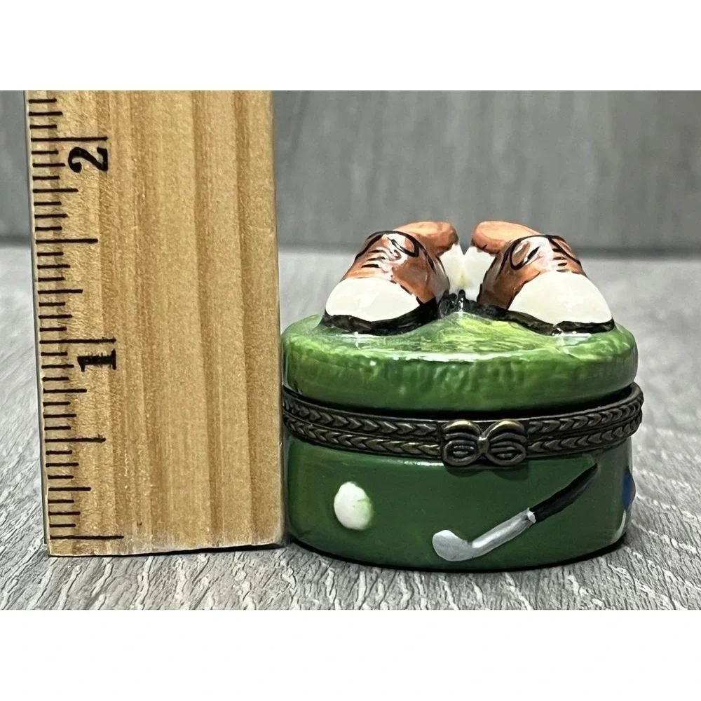 Vintage‎ Golf Shoes on Green Collectible Trinket Box Hinged Ceramic Decorative